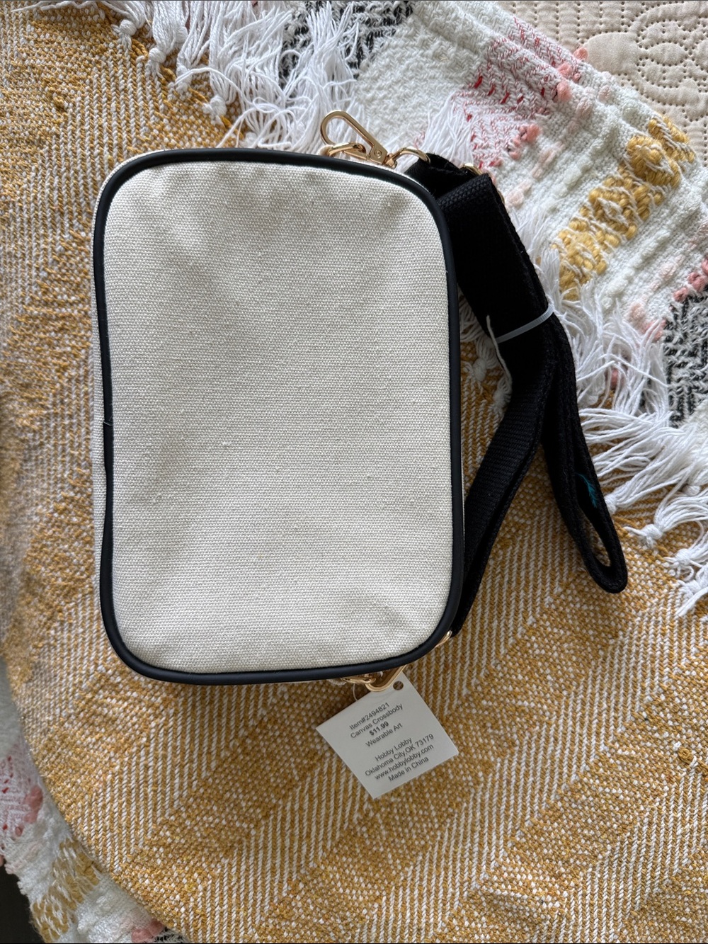 Madewell Cream Canvas Crossbody with Black Trim